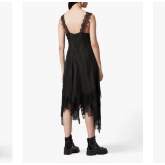 All Saints Skylar Dress In Pinstriped Black With Lace - Picture 5 of 13